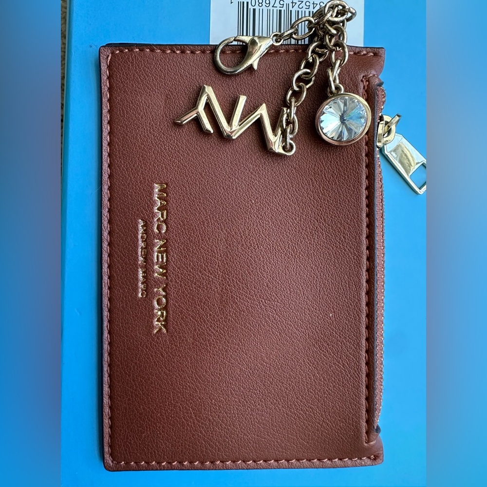 Marc New York Brown Leather Zip Wallet with Gold Charm